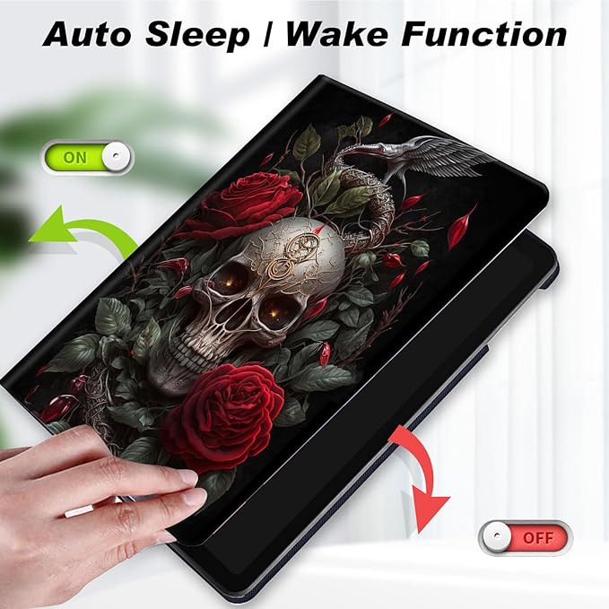 for Amazon Kindle Fire 7 case 2019/2017 Release 9th/7th Generation,Slim Lightweight Smart Shell Stand Cover with Auto Wake/Sleep for Amazon fire 7 Tablet 9th/7th Generation,Skull Roses Florals
