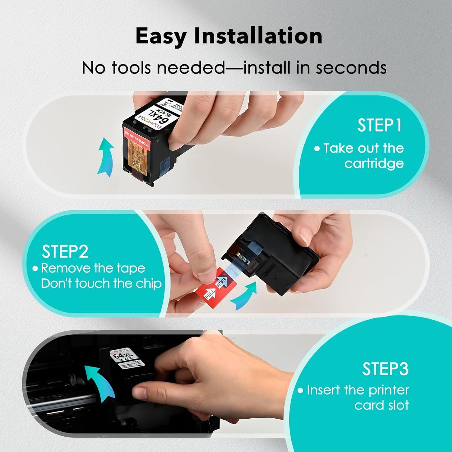 Remanufactured Ink Cartridge Replacement for HP Ink 64 Black HP64 XL HP64XL for Envy Photo 7858 7855 7120 7155 7100 7158 7164 6255 6252 6232 7800 Inspire 7200e 7900e 7955e Tango X Printer