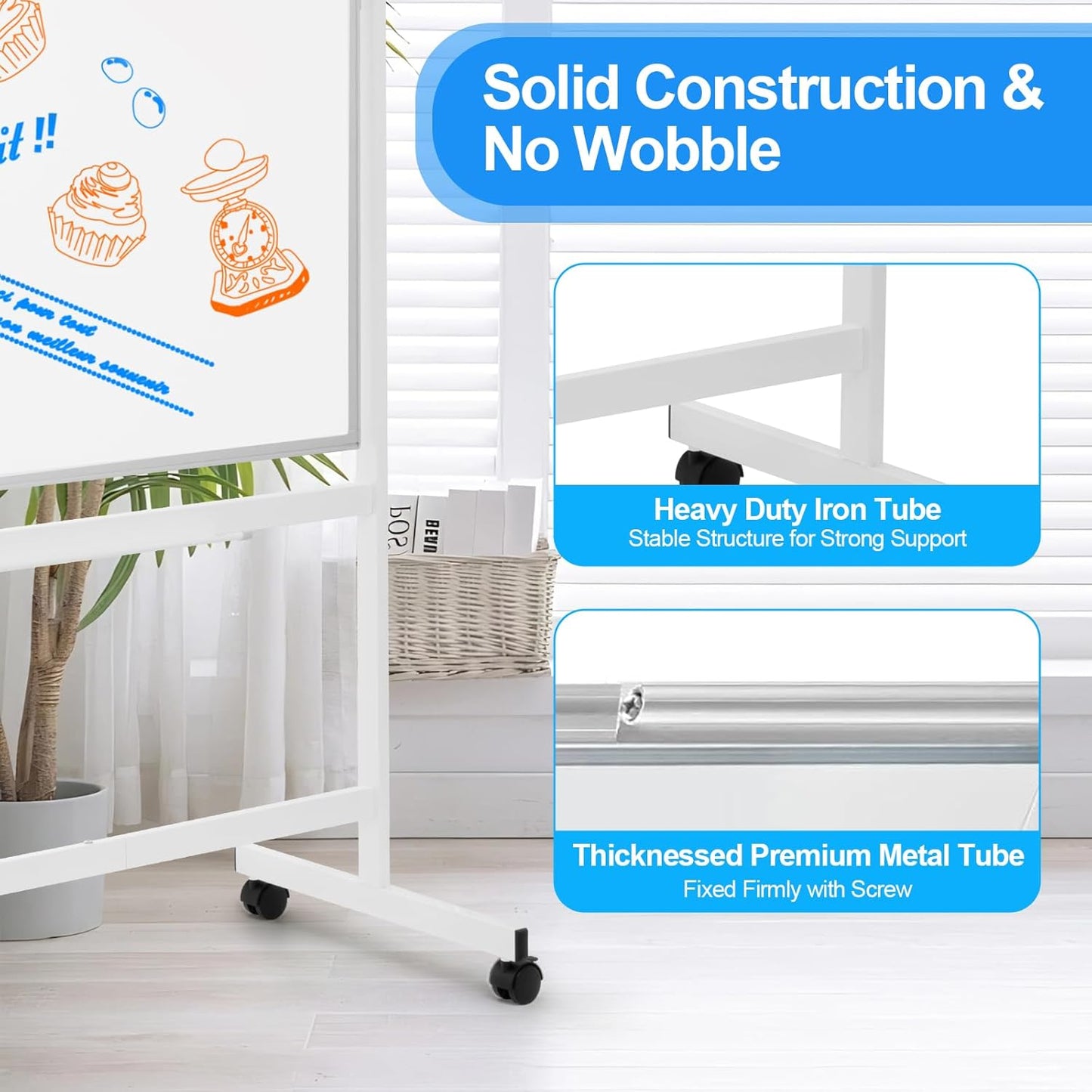 60 x 48 Double Sided Rolling Whiteboard, Large Rolling White Board - Magnetic Rolling Dry Erase Board Easel Standing Board on Wheels with Aluminium Frame for Office, Home & Classroom