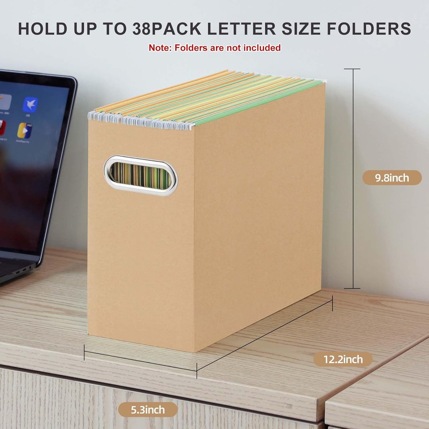 Oterri File Organizer, 8 Packs Small Storage Box, Cardboard File Folder Organizer, Collapsible File Box for Hanging File Folders Letter Size, Portable Filing Organizer with Handle (Brown)