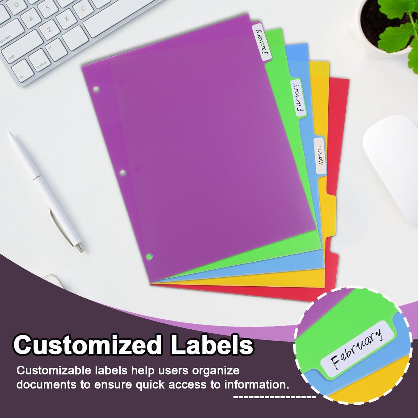 3 Sets Colorful Binder Dividers with Tabs,Plastic Index with 5 Tabs,Big Tab Dividers for 3 Ring Binder