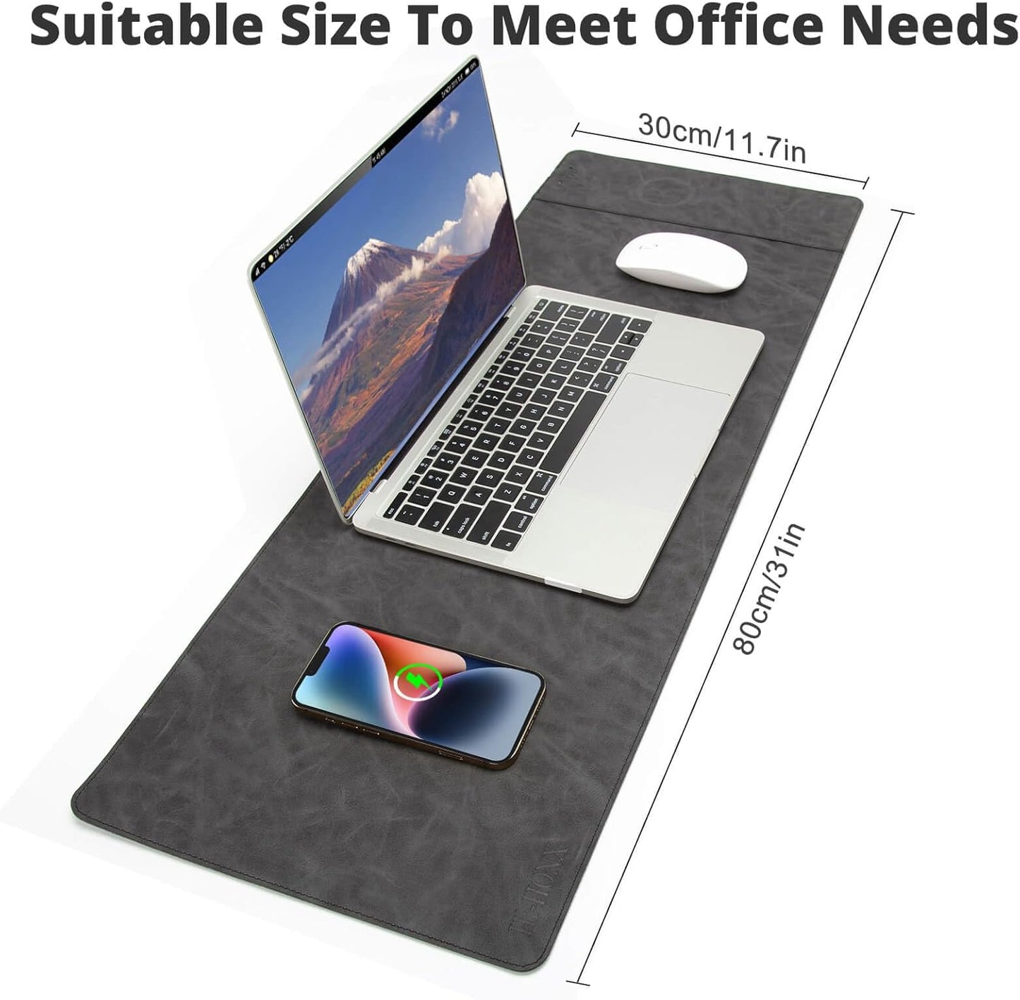 Magnetic Wireless Charging Desk Mat, 31"x11.7" Large Mouse Pad with Ultra-Smooth Surface, Microfiber Leather Office Mouse Mat, Waterproof Extended Computer Keyboard Desk Mat for Office & Home, Laptop