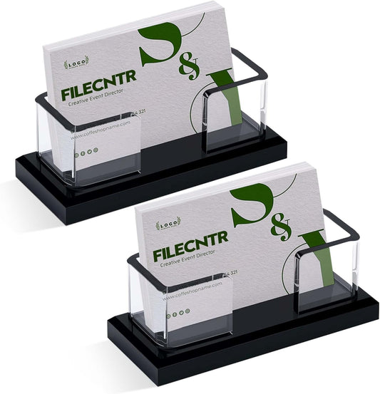 2 Pack Acrylic Business Card Holder for Desk,Clear Business Card Display Stand for Desktop, Business Card Organizer Card Stand