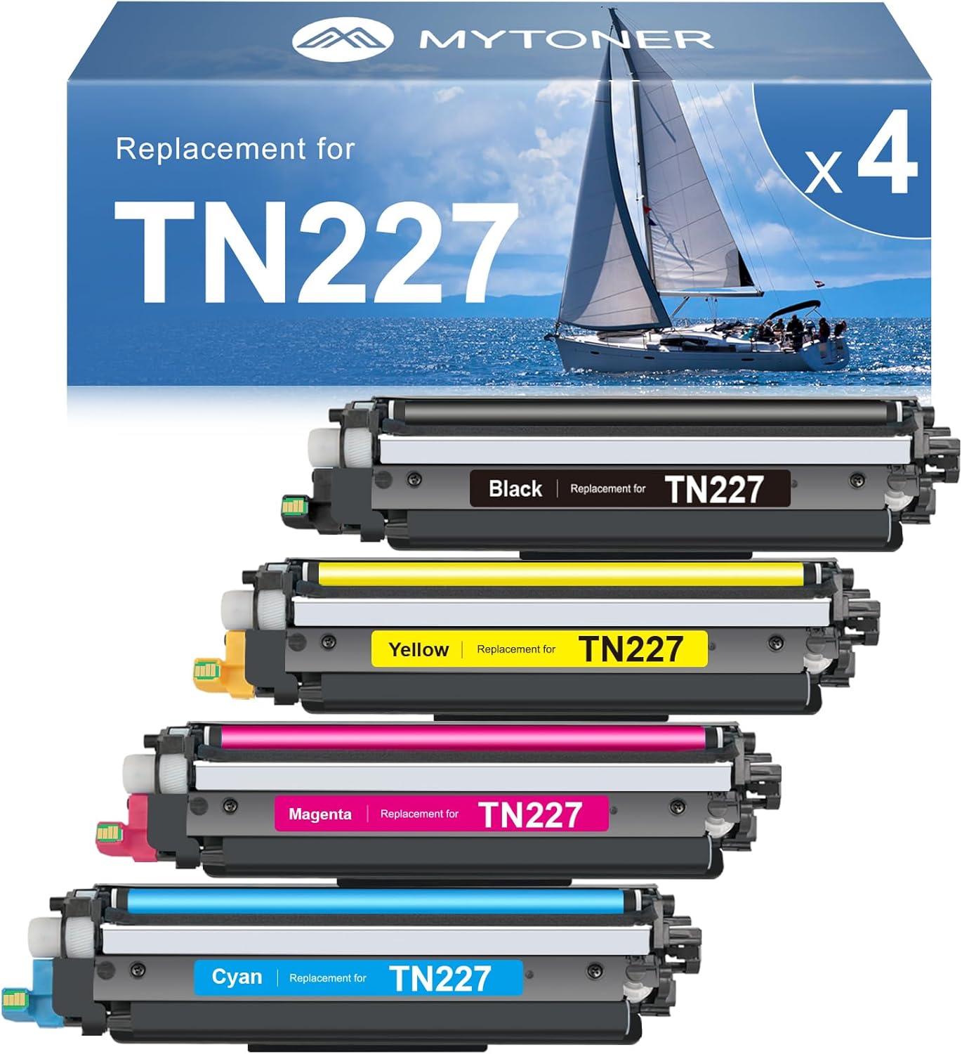 MYTONER TN227 High Yield Toner Cartridge 4 Pack Compatible Replacement for Brother TN227 TN-227 TN227BK TN223 for HL-L3210CW MFC-L3750CDW MFC-L3710CW HL-L3270CDW (TN-227BK/C/M/Y High Yield, 4Pack)