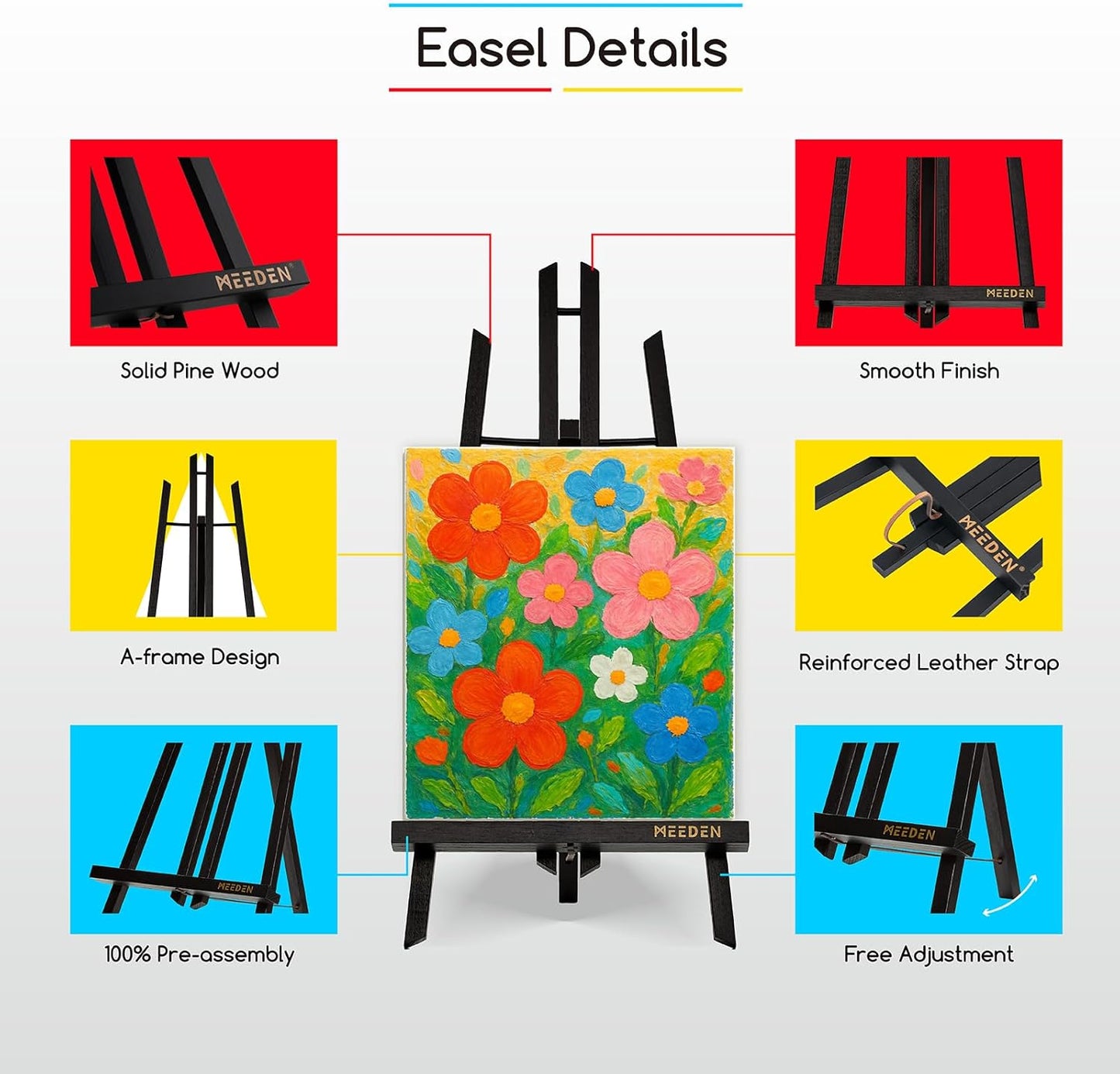 MEEDEN Small Tabletop Easel Stand: 16" x 12 Pack Pine Wood Table Top Display Stand for Painting - Black Mini Wooden Easel for Sign Picture Party Classroom