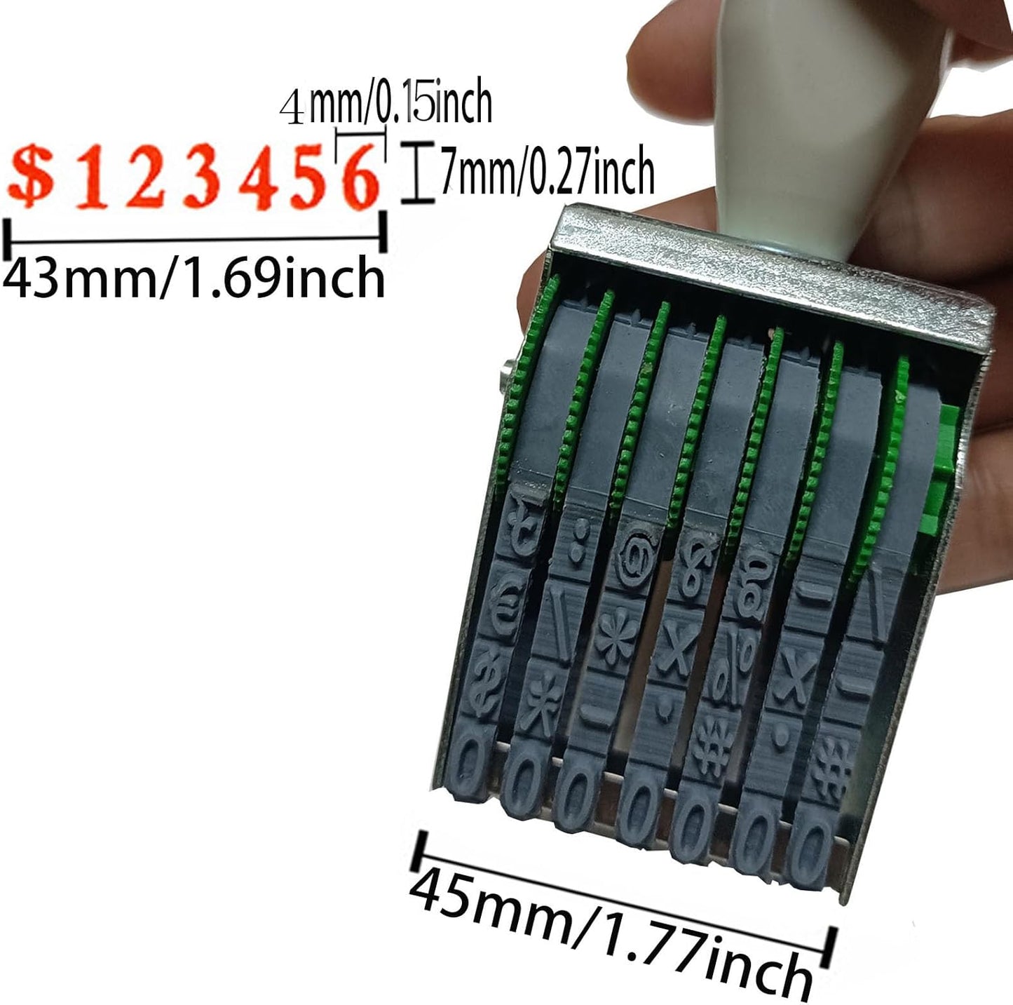 WANLIAN 7-Digit Adjustable Date Stamp - Customizable 0-9 Numbers & Symbols,numbering Tool for Packaging, Office, Labels, Code, 43x7mm Imprint, Gray-Red