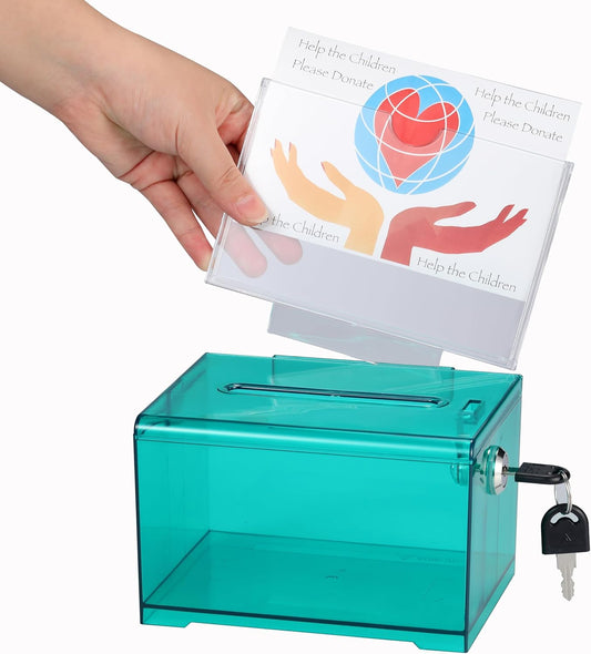 Adir Suggestion Box with Slot and Lock – Acrylic Donation Box for Fundraising, Drawing Box for Raffle, Funraiser Box, Tip Box with Lock - 6.25x4.5x 4 Inches voting box with slot and Sign Holder