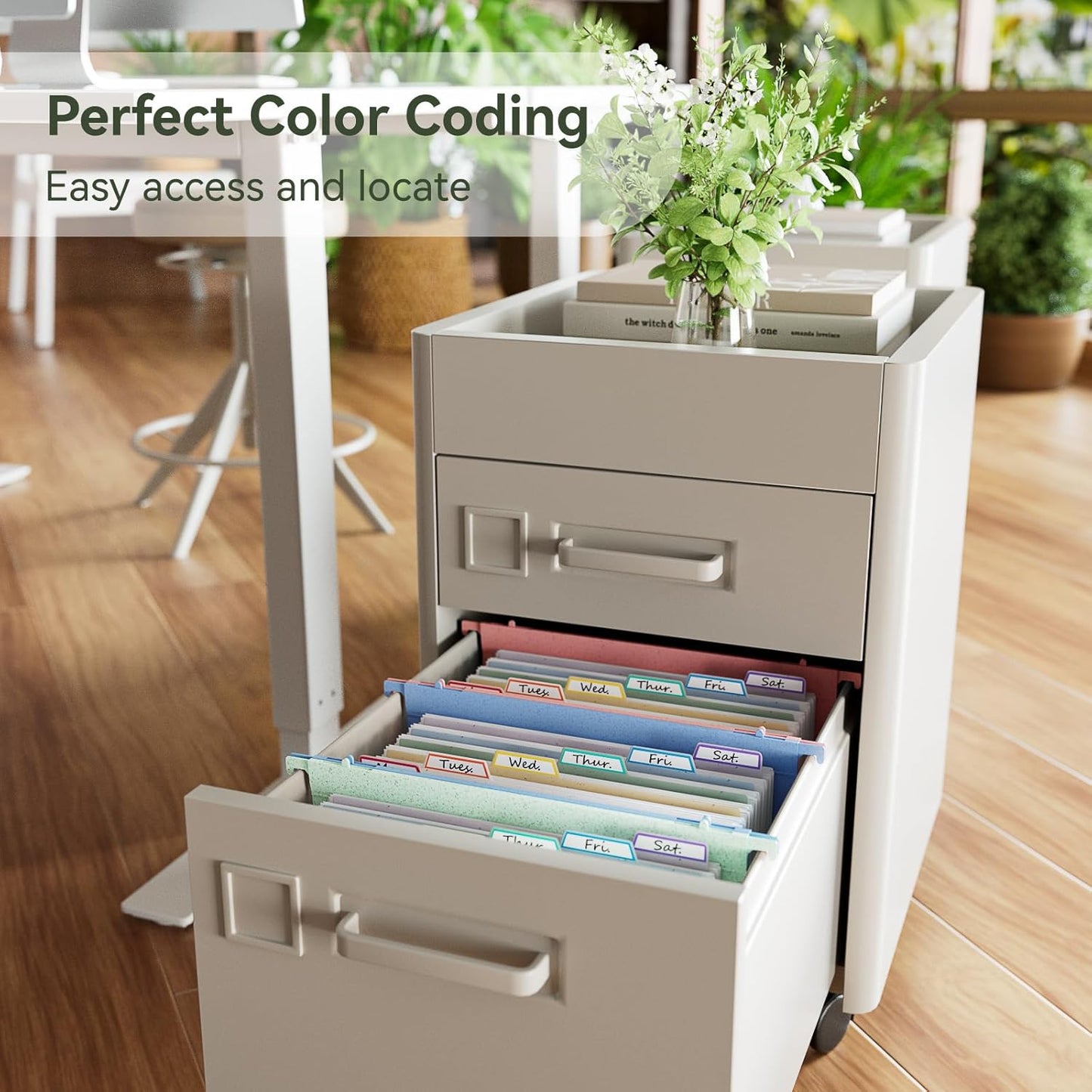 Wheat Straw Expanding Hanging File Folders, File Organizer, 1.2" Accordion Pockets, Large Capacity, Letter Size for Filing Cabinet, 100% BPA Free, Return to Nature, Healthy Living-Mint Green