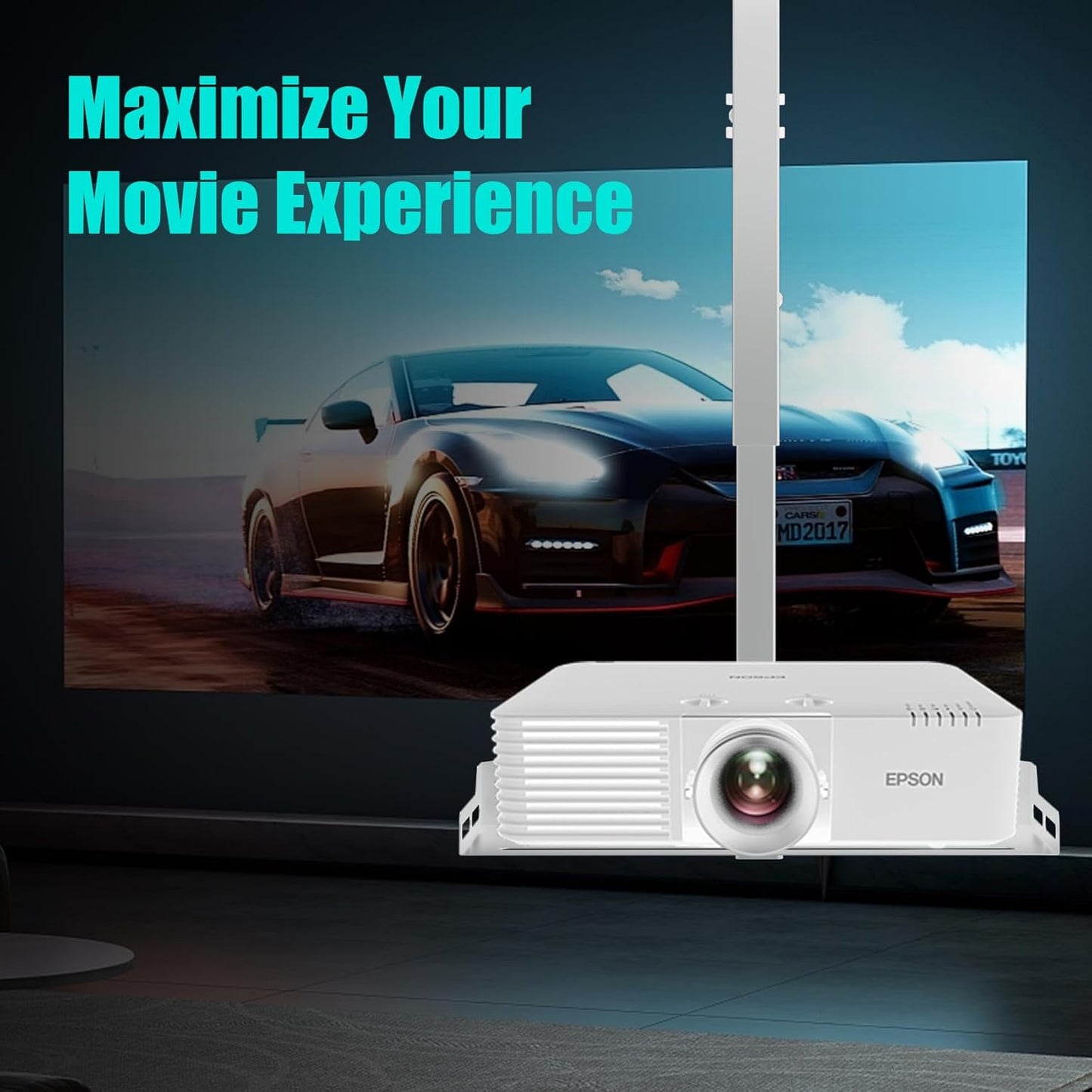 Universal Projector Ceiling Mount with Tray, Projector Wall Mount Hidden Cable Routing, Height Adjustable up to 22.8 inches, Holds up to 11 lbs, Ideal for Home Theater and Office - White