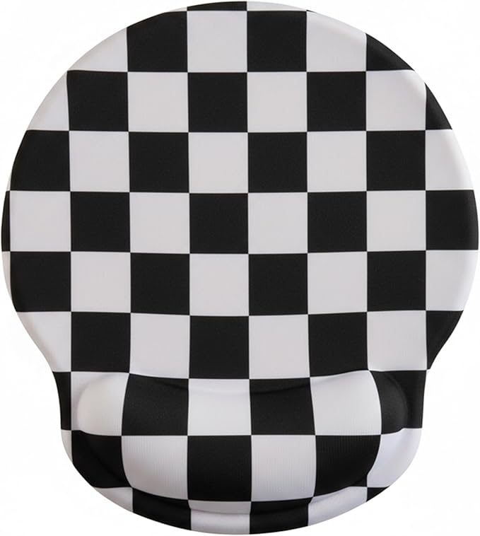 Black White Checkered Mouse Pad with Gel Wrist Rest, Wrist Support, Ergonomic Desk Accessories for Women, Office Laptop Gaming Decor, Cute Aesthetic Check Design