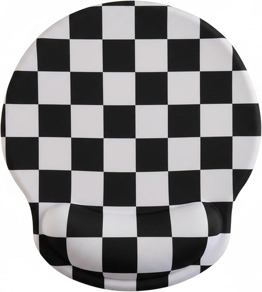 Black White Checkered Mouse Pad with Gel Wrist Rest, Wrist Support, Ergonomic Desk Accessories for Women, Office Laptop Gaming Decor, Cute Aesthetic Check Design