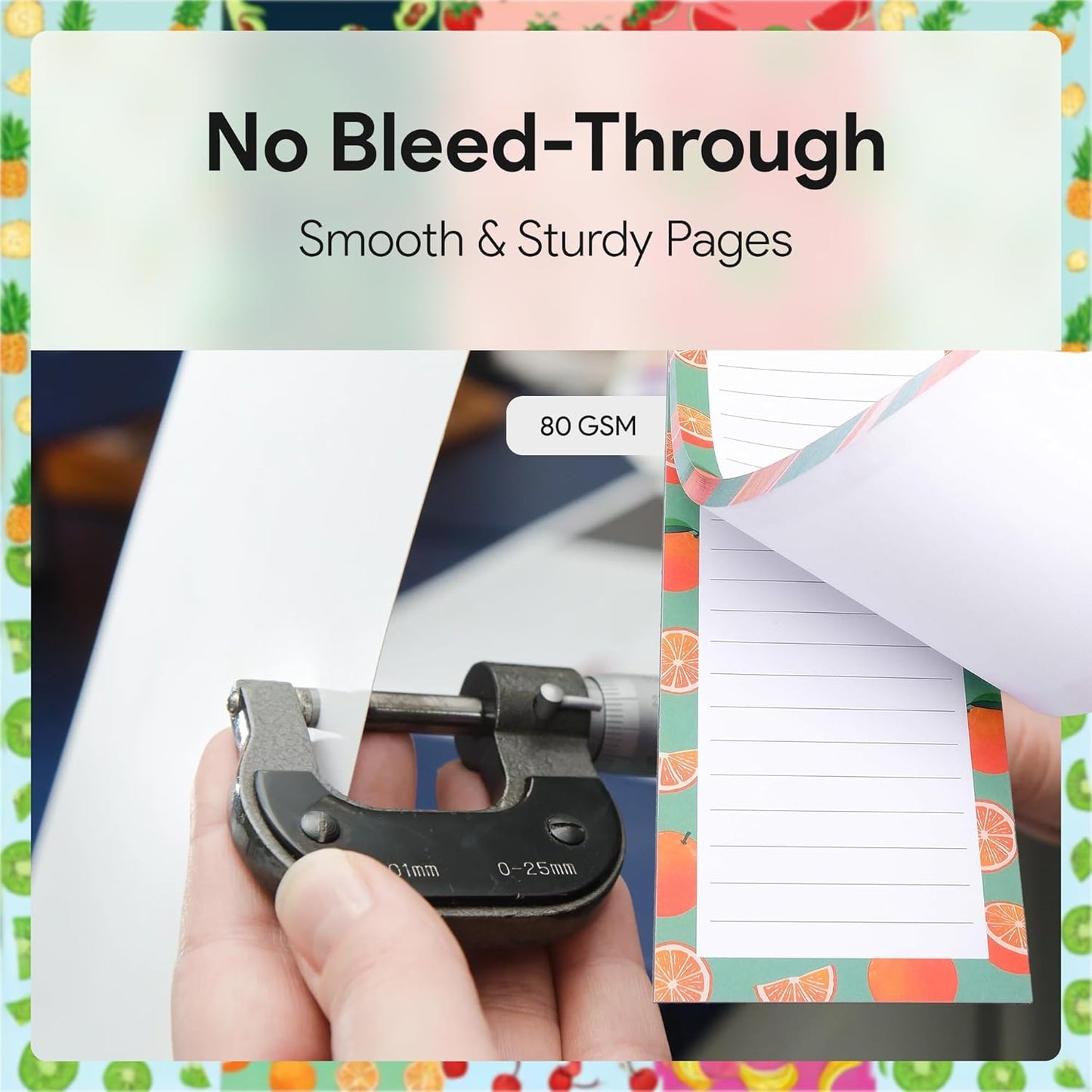 Magnetic Notepads – Notepads for Grocery List, Shopping List, To-Do List, Reminders -Strong Magnetic Back- Memo Notepad | 4 pack Large | Fruit Style 2