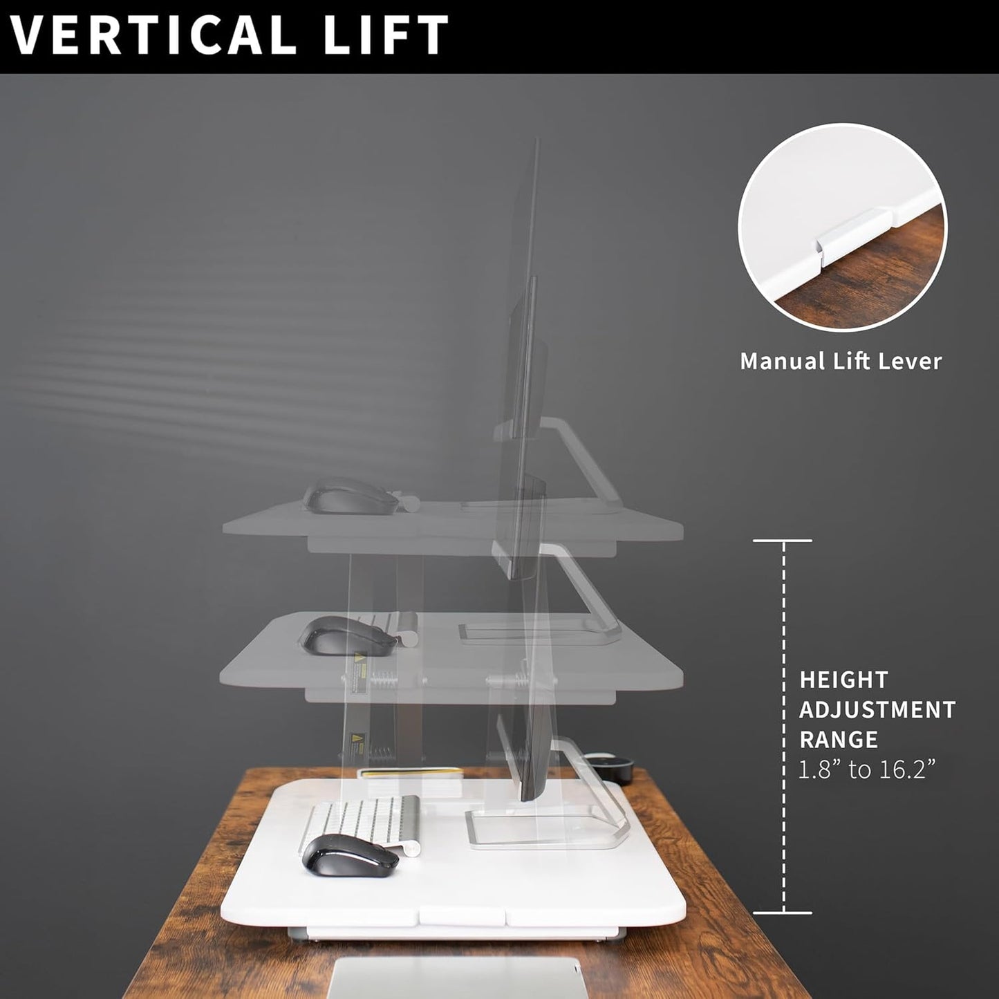 VIVO Economy Single Top Height Adjustable 29 inch Standing Desk Converter, Sit Stand Tabletop Monitor and Laptop Riser Platform Workstation, White, DESK-V000UW
