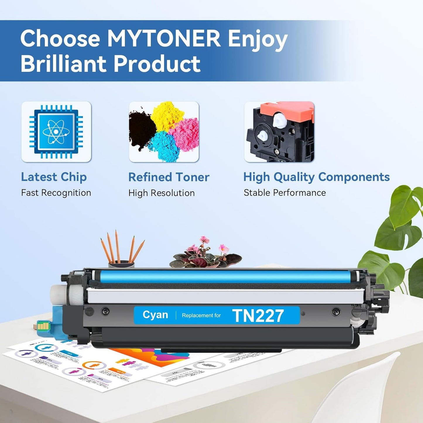 MYTONER TN227 High Yield Toner Cartridge 4 Pack Compatible Replacement for Brother TN227 TN-227 TN227BK TN223 for HL-L3210CW MFC-L3750CDW MFC-L3710CW HL-L3270CDW (TN-227BK/C/M/Y High Yield, 4Pack)