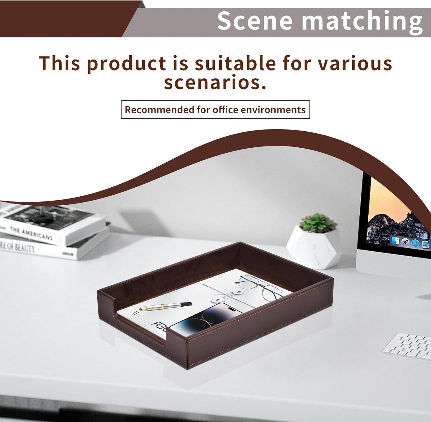 PU Leather Letter Tray - Load Documents Trays Front for Office Desktop Organizer - Desk Magazine, File, A4 Paper Holder - Paper Document File Holder Drak Brown (Drak Brown, A4-Tray)