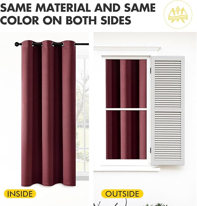 MIULEE Burgundy Red Blackout Curtains for Bedroom Living Room 96 Inches Long 2 Panels, Thermal Insulated Room Darkening Drapes Solid Grommet Top Noise Reduction Christmas Window Treatments 40x96 Inch