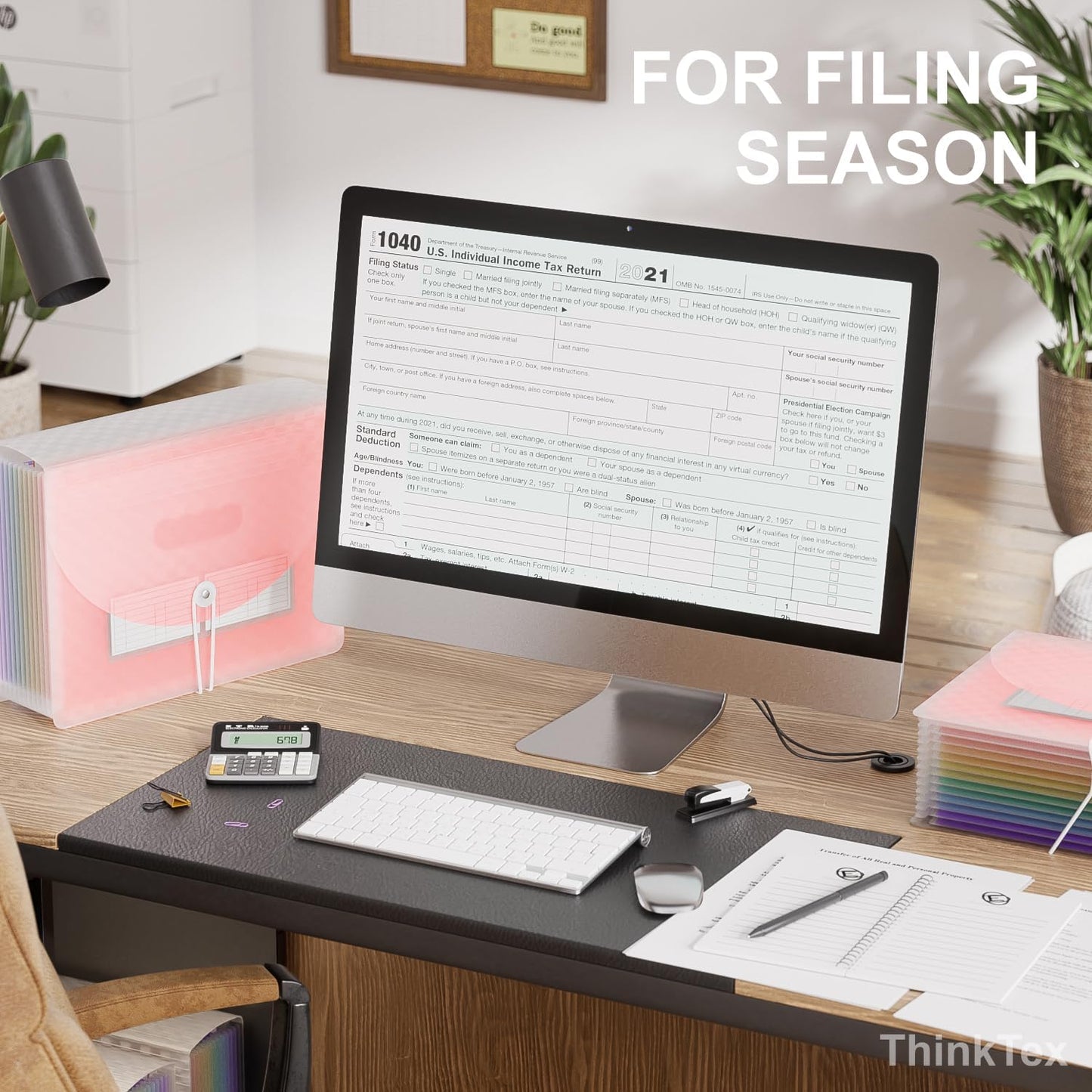 ThinkTex Accordion File Organizer, 12 - Pocket Expanding File Folders for Paper Receipts, Bills&Taxes Organizer, Letter/A4 Size Document Holder for School, Office, Home with Colorful tabs- Pink