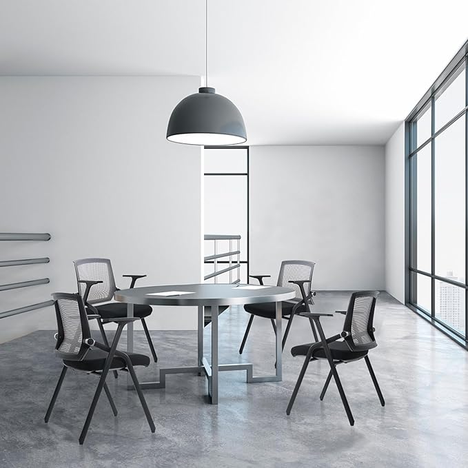 Conference Room Chairs, Folding Office Desk Chair with Lumbar Support and Sliding Armrest, Stackable Office Guest Chairs & Reception Chairs(12 Pack)