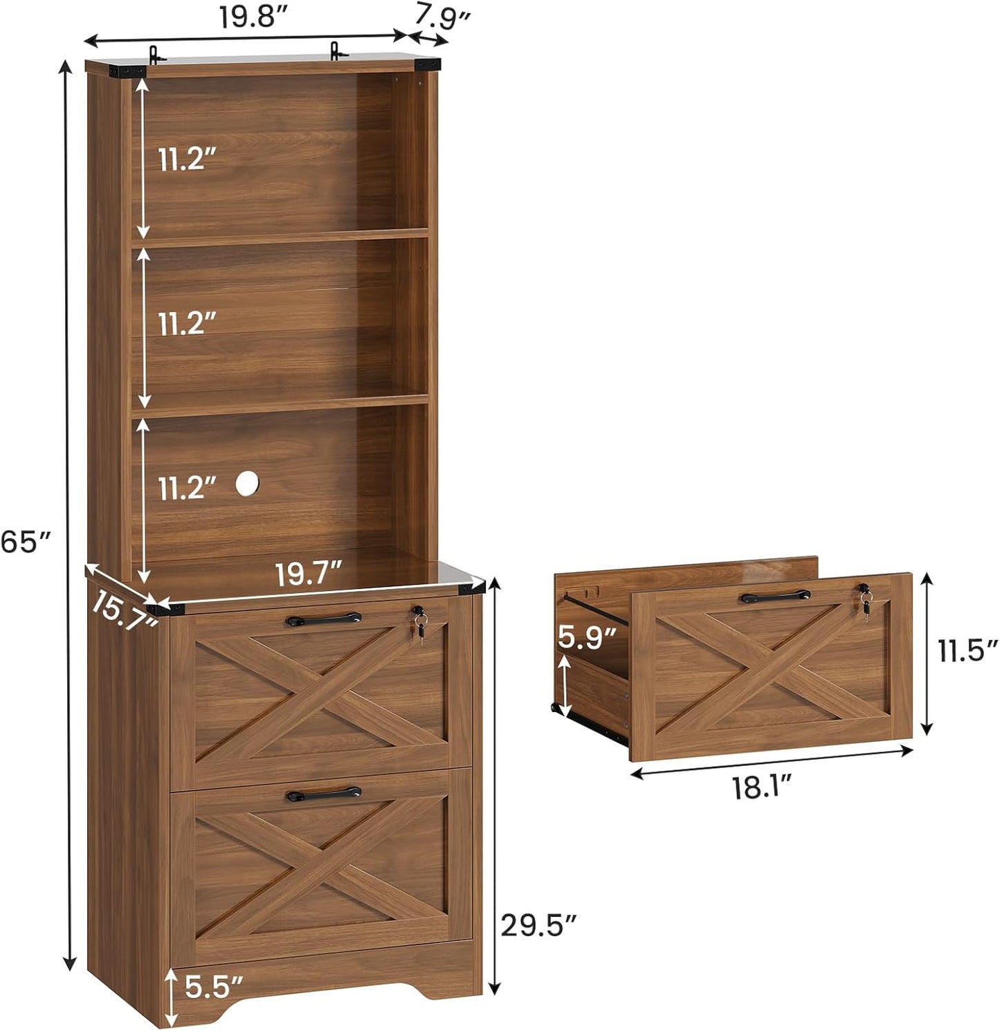 SEDETA 2 Drawer File Cabinet with Lock, Wood Filing Cabinet fits Letter, Legal, A4 Size, Hanging File Folders, Farmhouse File Cabinets for Home Office with Adjustable Storage Shelf (Brown)