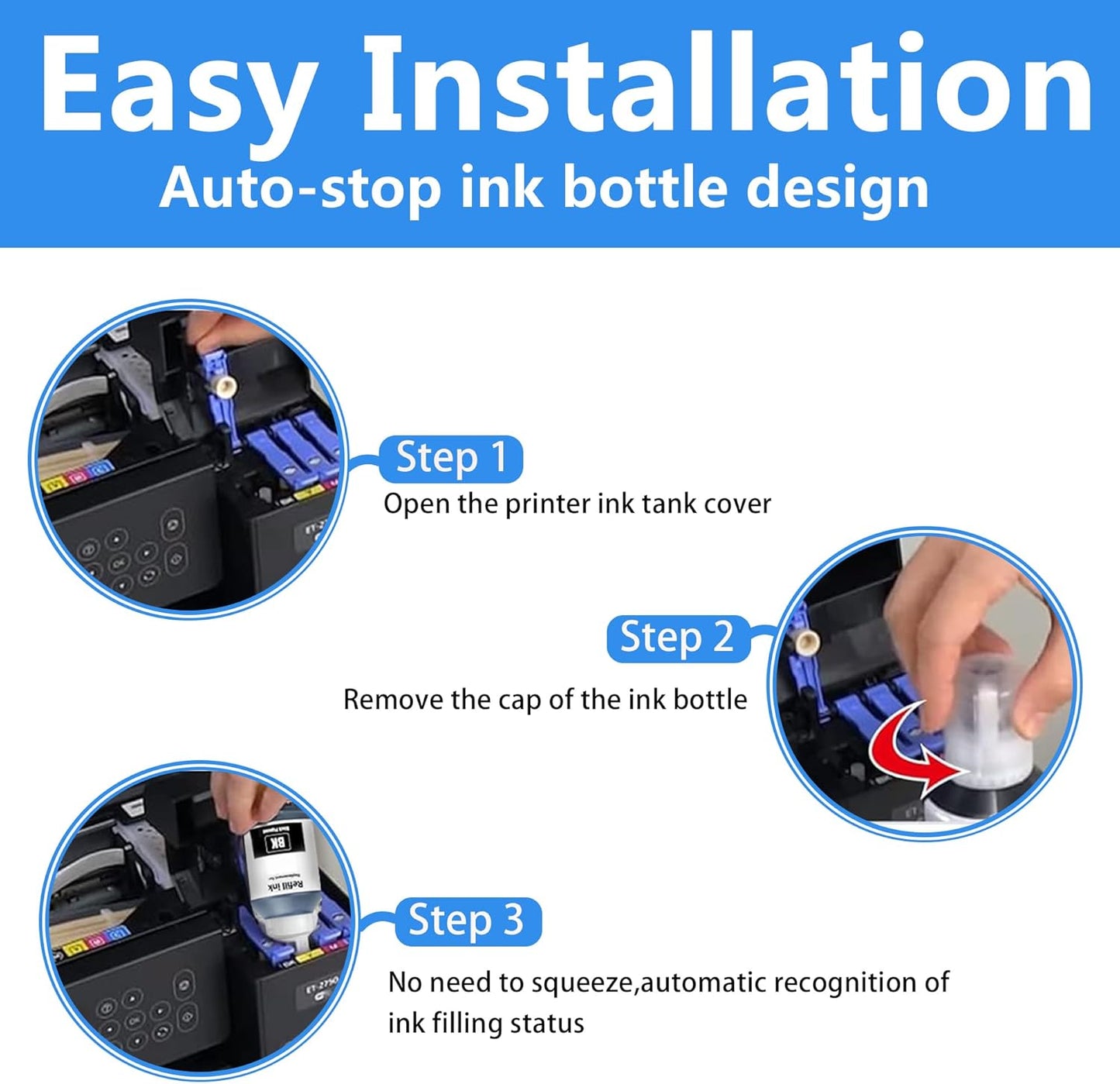 LCL Compatible Ink Refill Bottles Replacement for 542 T542 Ink High Capacity Compatible with Ecotank ET-5150 ET-5170 ET-5180 ET-5850 ET-5800 ET-5880 ET-16600 ET-16650 ST-C8000 ST-C8090 Printers (KCMY)