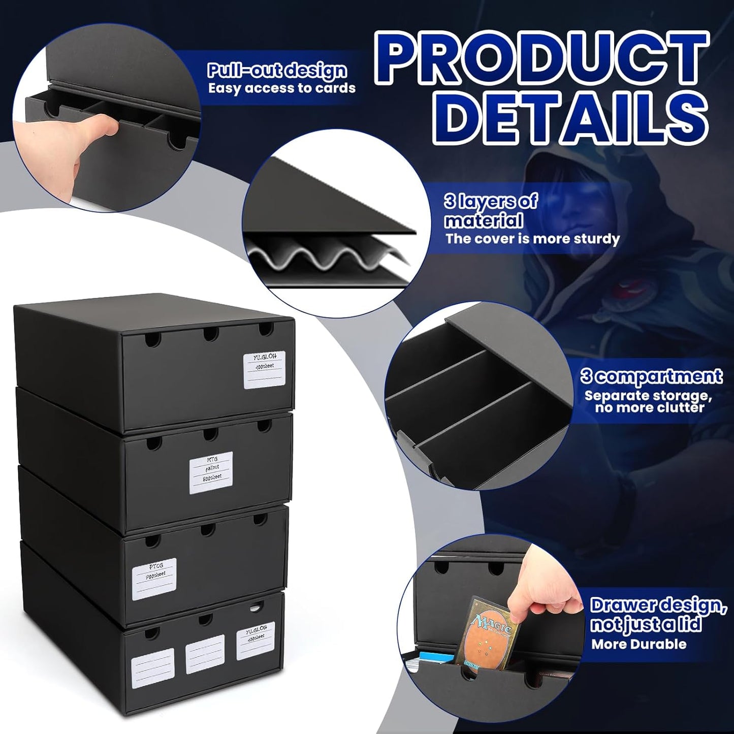 Trading Card Storage Box,18000+ Cardboard Storage Box with 60 Dividers,Label&Tapes for MTG Commander,TCG,PTCG (12000+ Card Box)