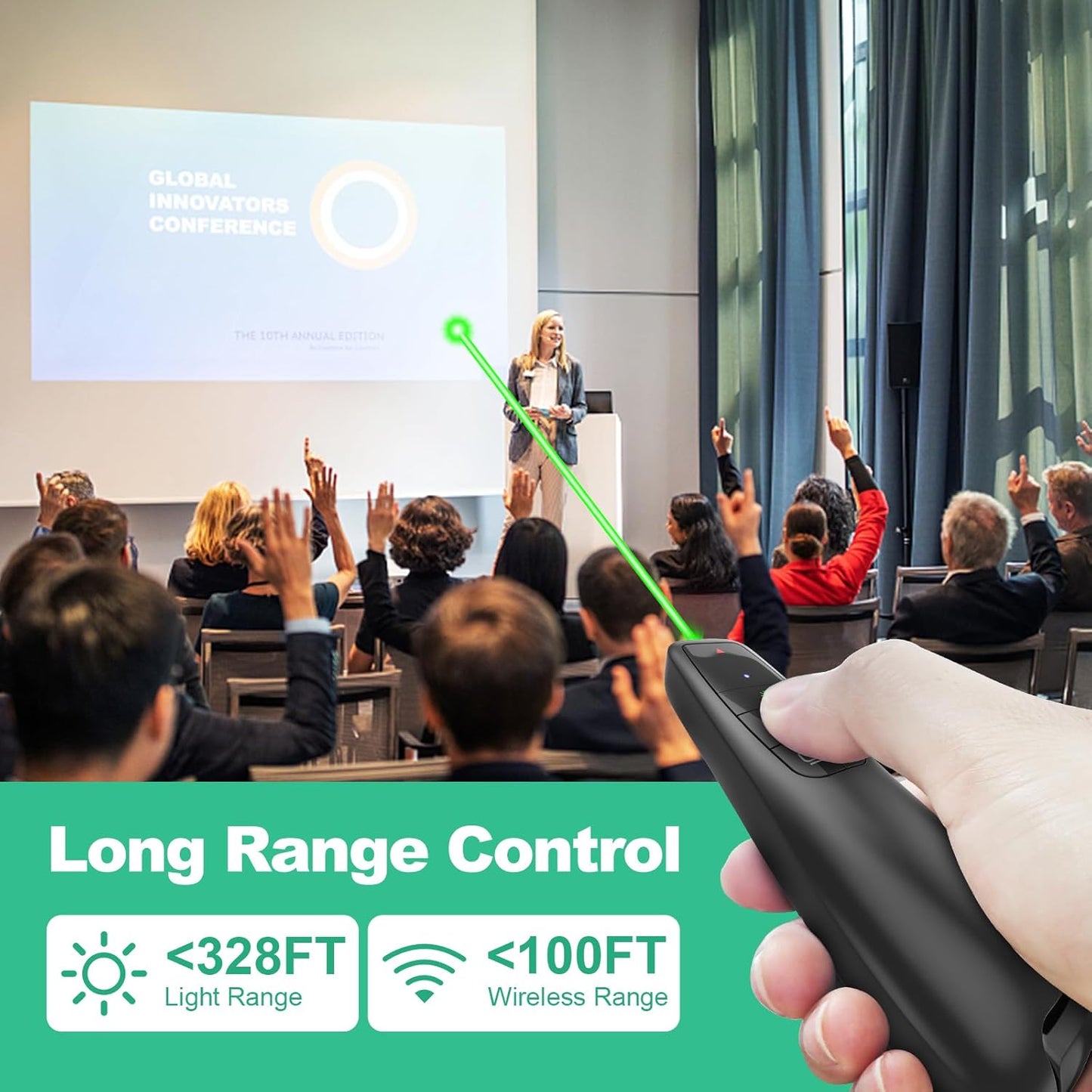 Clicker PowerPoint Presentation Wireless Presenter Remote, Green Laser Pointer for Computer Clickers, USB C A Project Power Point PPT Clicker for Mac Laptop Office, Slideshow Google Slide Advancer