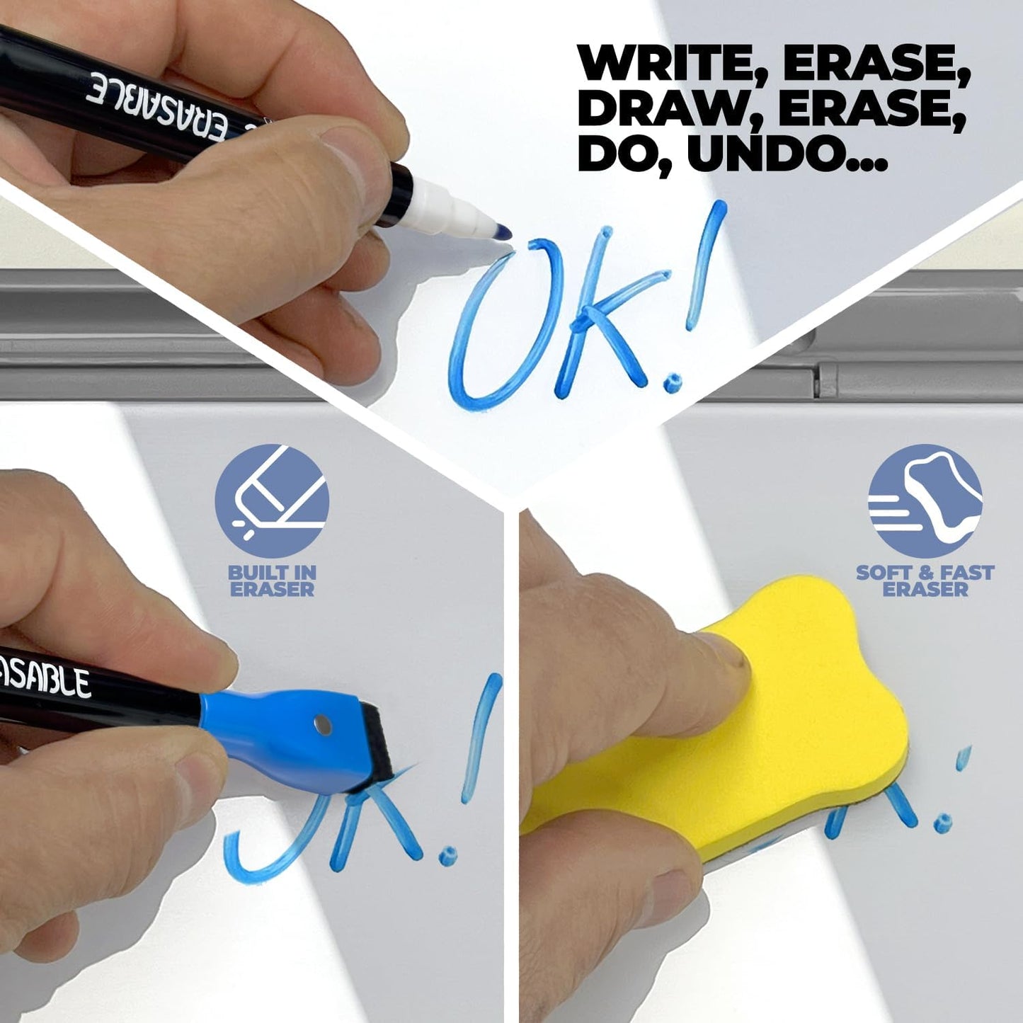 Desktop Whiteboard - Glass Dry Erase White Board - Desk Computer Buddy – Home Office & Studying Essentials - Desktop Pad with Phone & Tablet Slot, Storage Compartment - Includes 4 Markers, 1 Eraser