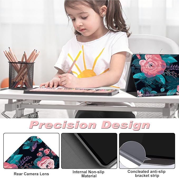 for All-New Kindle Fire 7 Tablet Case (12th Gen, 2022 Release),Slim Lightweight Smart Shell Stand Cover with Auto Wake/Sleep for Amazon Fire 7 Kids Tablet,Pink Flowers