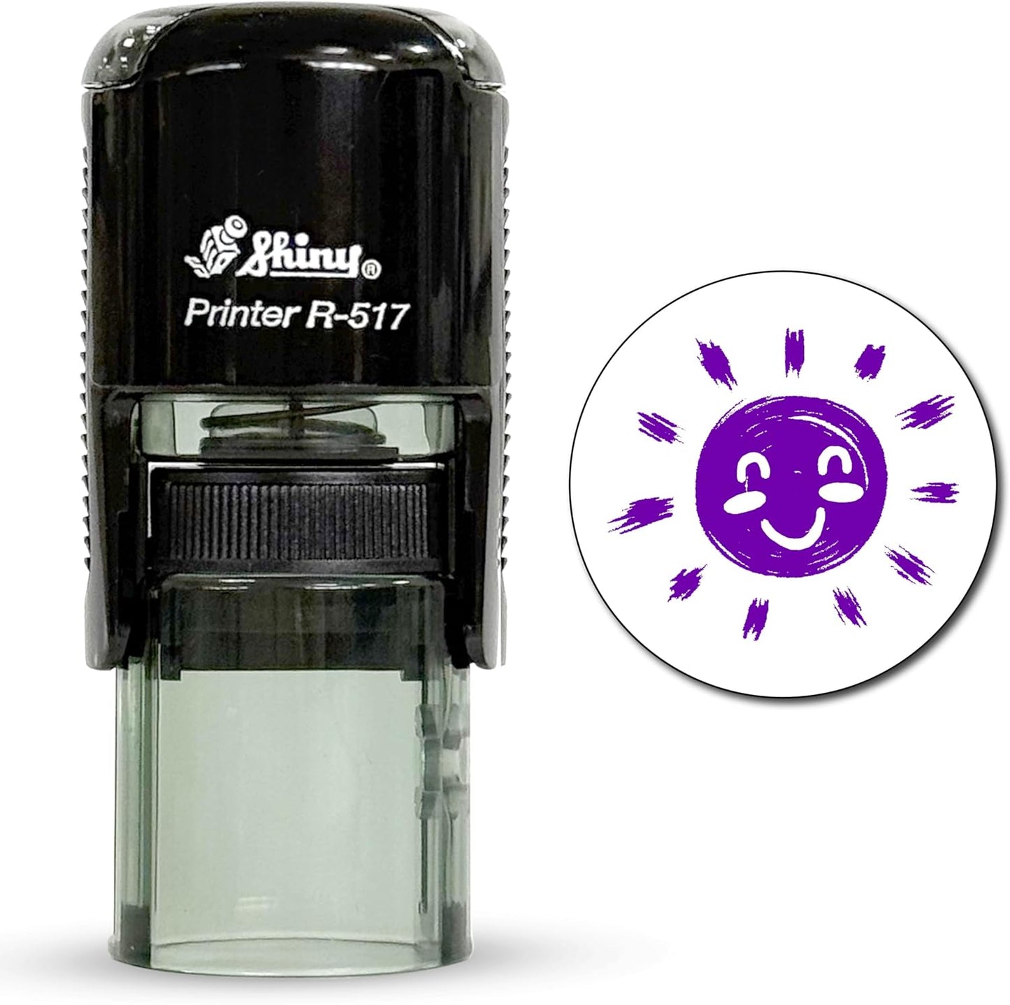 Shiny Sun Teacher Stamp, Round Self Inking Stamp for Classroom, Purple Ink