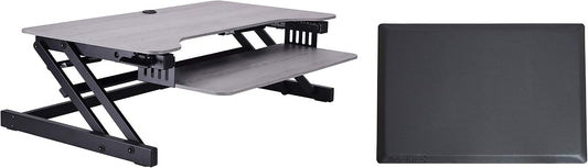Rocelco 37.5" Height Adjustable Standing Desk Converter with Anti Fatigue Mat Bundle - Slide Out Retractable Keyboard Tray - Sit Stand Dual Monitor Riser - Computer Workstation - Gray (R DADRG-MAFM)