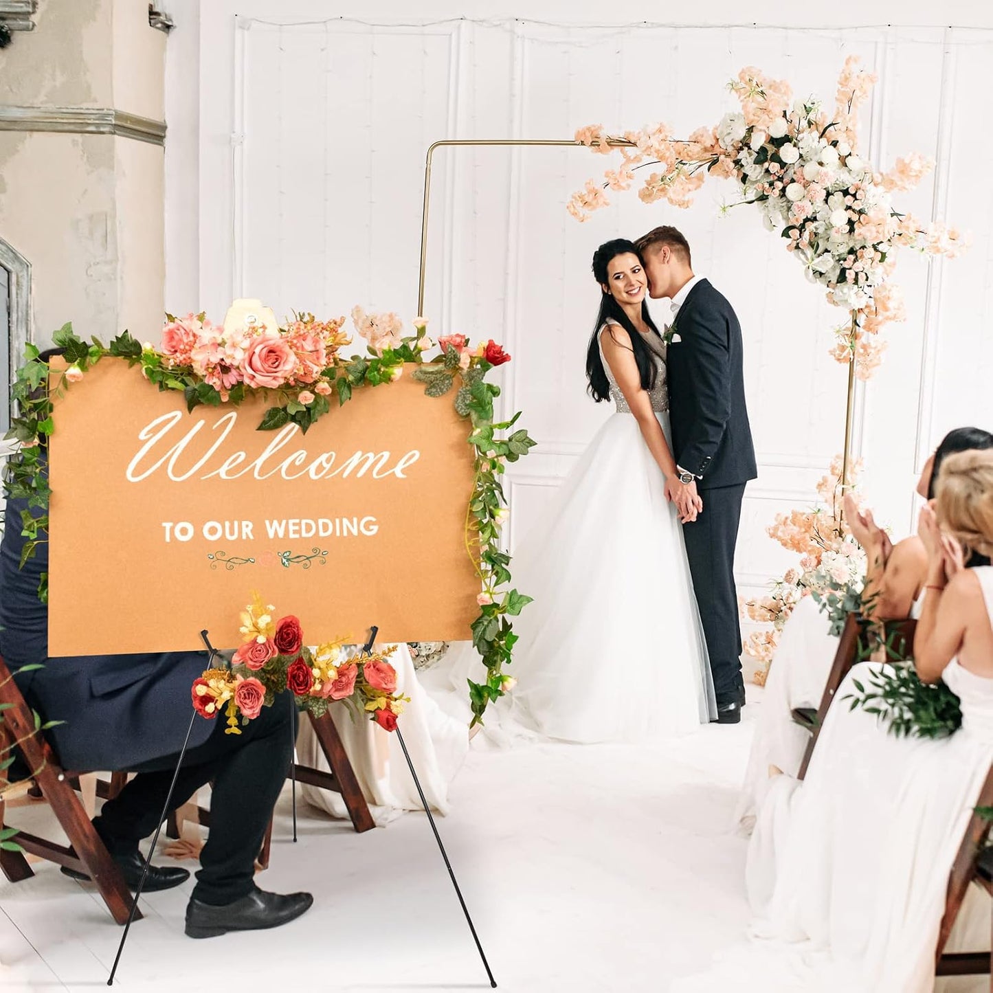 Yexiya 10 Pcs 65 Inch Easel Stand for Display Bulk, Foldable Metal Display Easel Holders with Bag Black Floor Tripod Portable for Wedding Sign Poster Artist Painting Canvas, Hold 44 Lbs