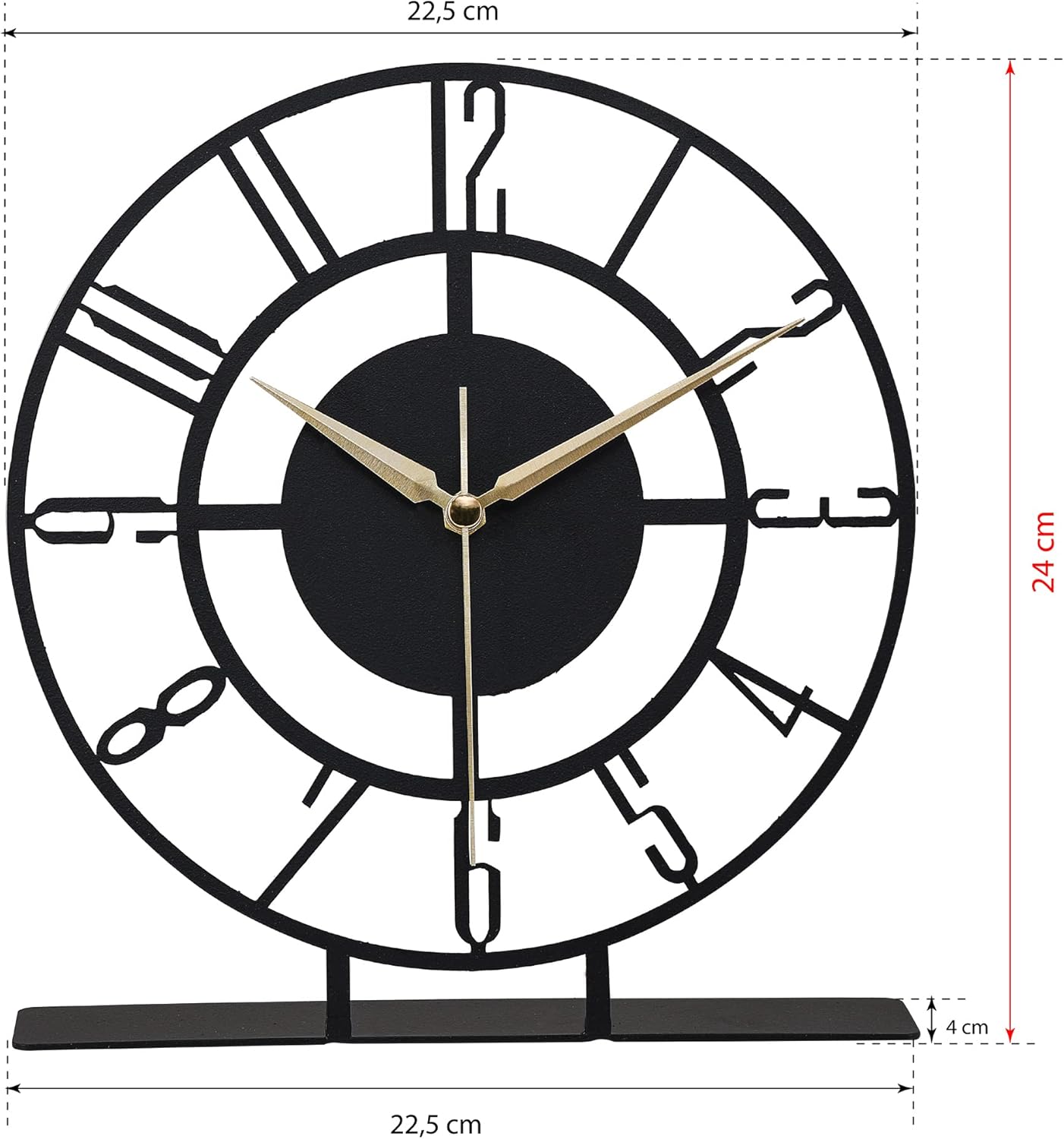 Metal Table Clock | 8.9 x 9.5 inch Size Round Silent Running Metal Black Clocks | Living Room and Bedside Suitable Table Decorations for Home and Office