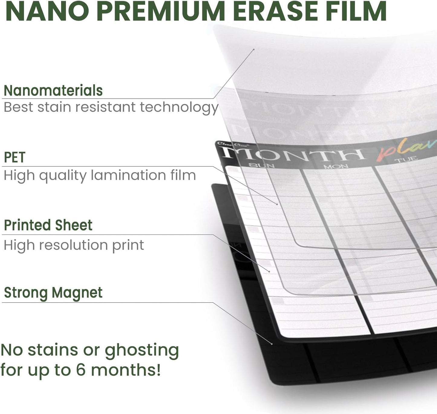 Magnetic Dry Erase Monthly Calendar Set - 17"x12" Monthly and Weekly Calendar, 4"x12" List Board for Fridge - 6 Extra Fine Point Markers Included - Shipped Flat