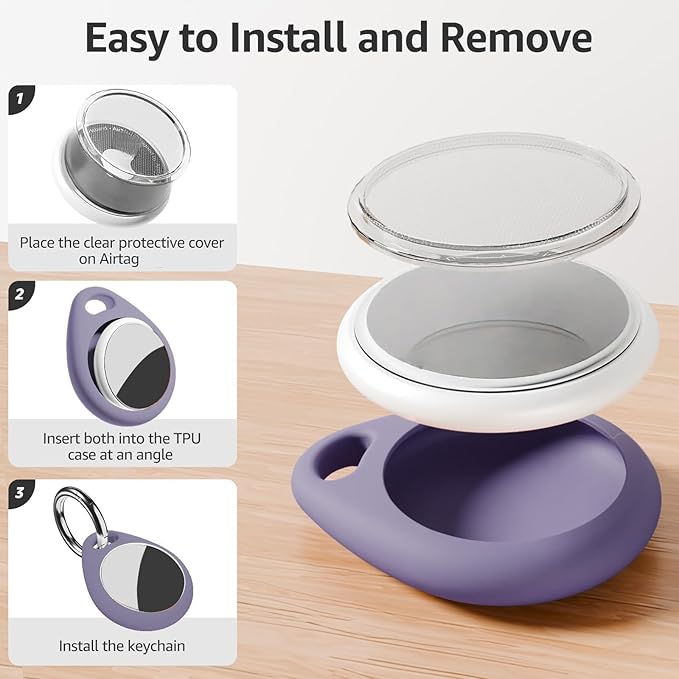 for AirTag Keychain Holder with Wire Cable, Secure Lock Case for Air tag, Compatible with AirTags, Key Ring Chain Luggage, for Airtag Accessories for GPS Item Finder Tracker, Purple