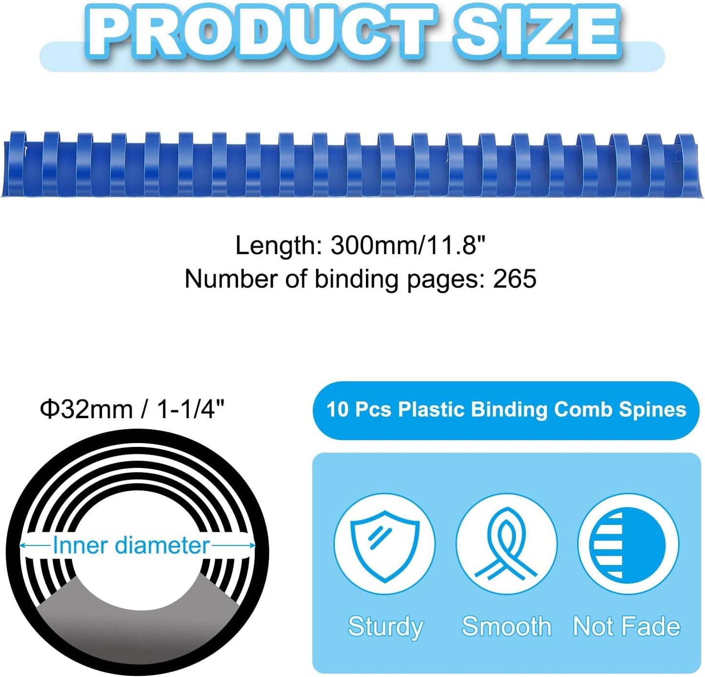 PATIKIL 32mm (1-1/4") Plastic Binding Combs, 10 Pcs 21 Rings Comb Binding Spines 265 Sheet Capacity Letter Size for Binding Paper Sheets Notebook Calendar Picture Album, Blue