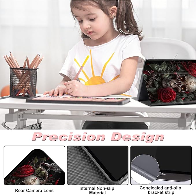 for Amazon Kindle Fire 7 case 2019/2017 Release 9th/7th Generation,Slim Lightweight Smart Shell Stand Cover with Auto Wake/Sleep for Amazon fire 7 Tablet 9th/7th Generation,Skull Roses Florals