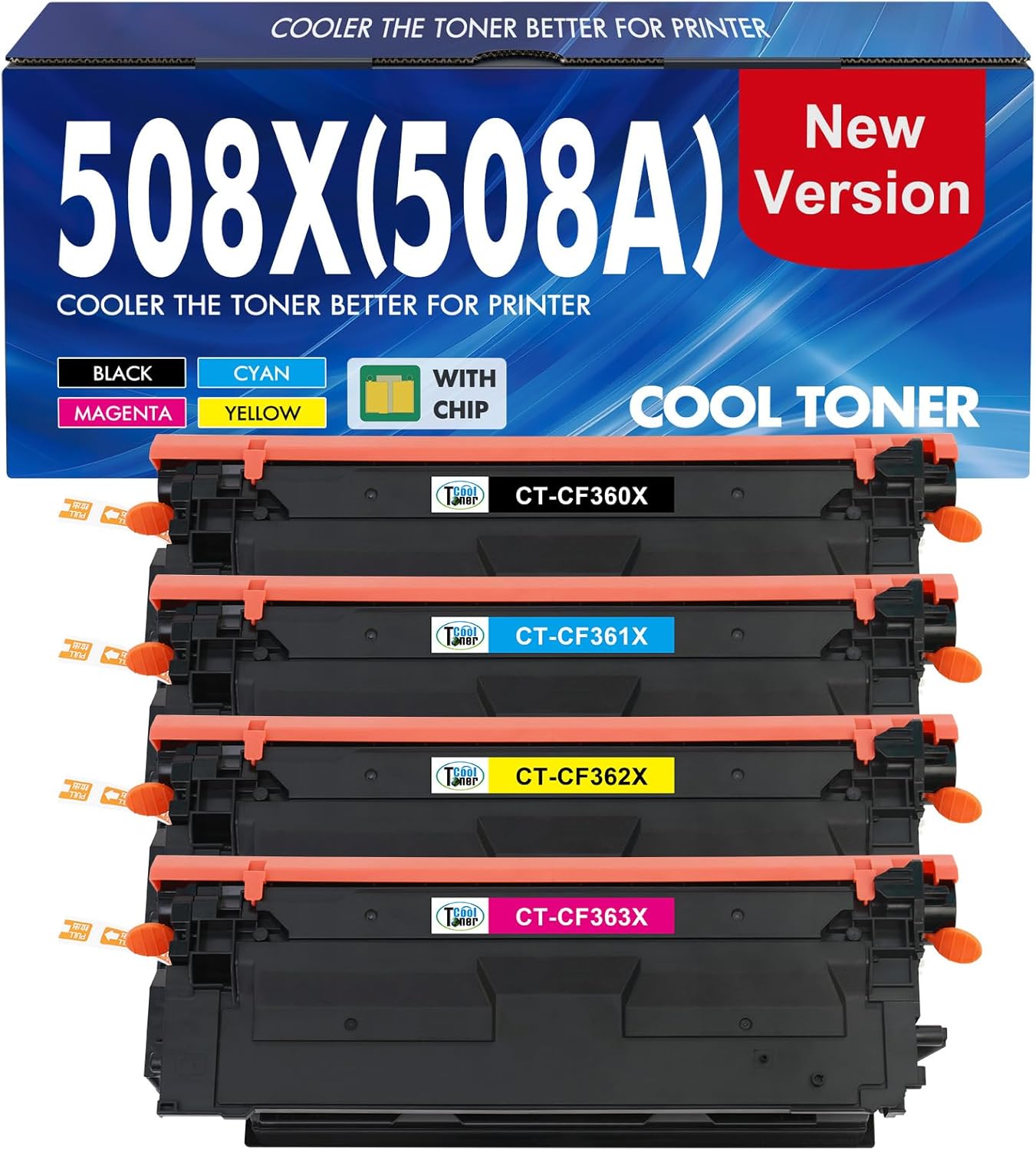 508X 508A Toner Cartridge Set 4-Pack High Yield Replacement for HP 508A 508X M553 Toner Laserjet Enterprise M553 M552 553 MFP M577 CF360X CF361X CF362X CF363X (New Version, Black Cyan Magenta Yellow)