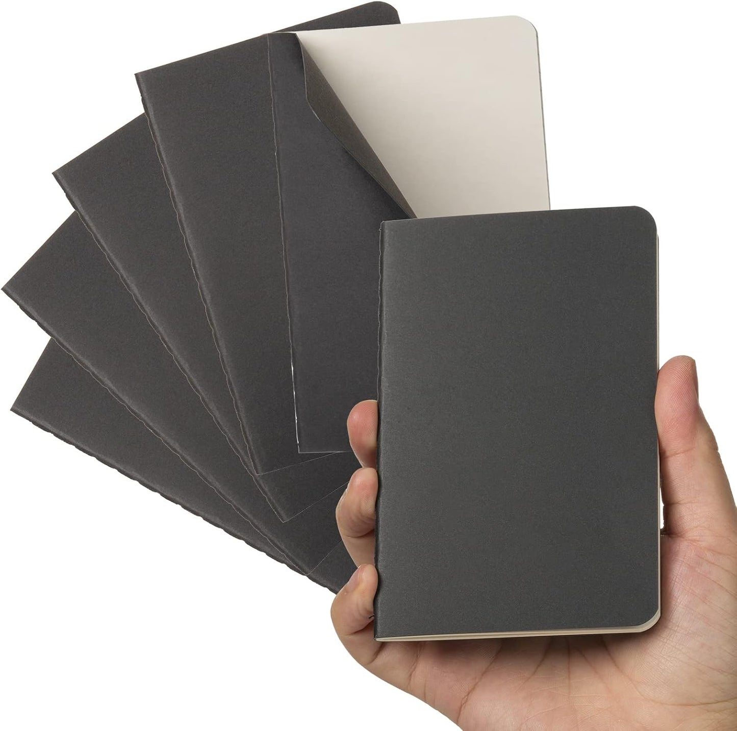 TWONE Pocket Notebook, 6 Pack Mini Notebooks 3.5" x 5.5" (90x140mm), Black Cardstock Cover Memo Notepad for Men, Women, Kids, Travel - 30 Sheets/60 Blank Pages