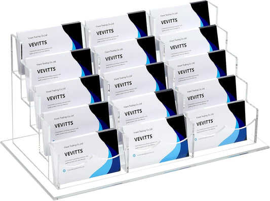 Acrylic Business Card Holder for Desk Multiple Business Card Holders Business Card Organizer Business Card Display Rack Clear Plastic Business Card Stand for Home Office (15 Slots)
