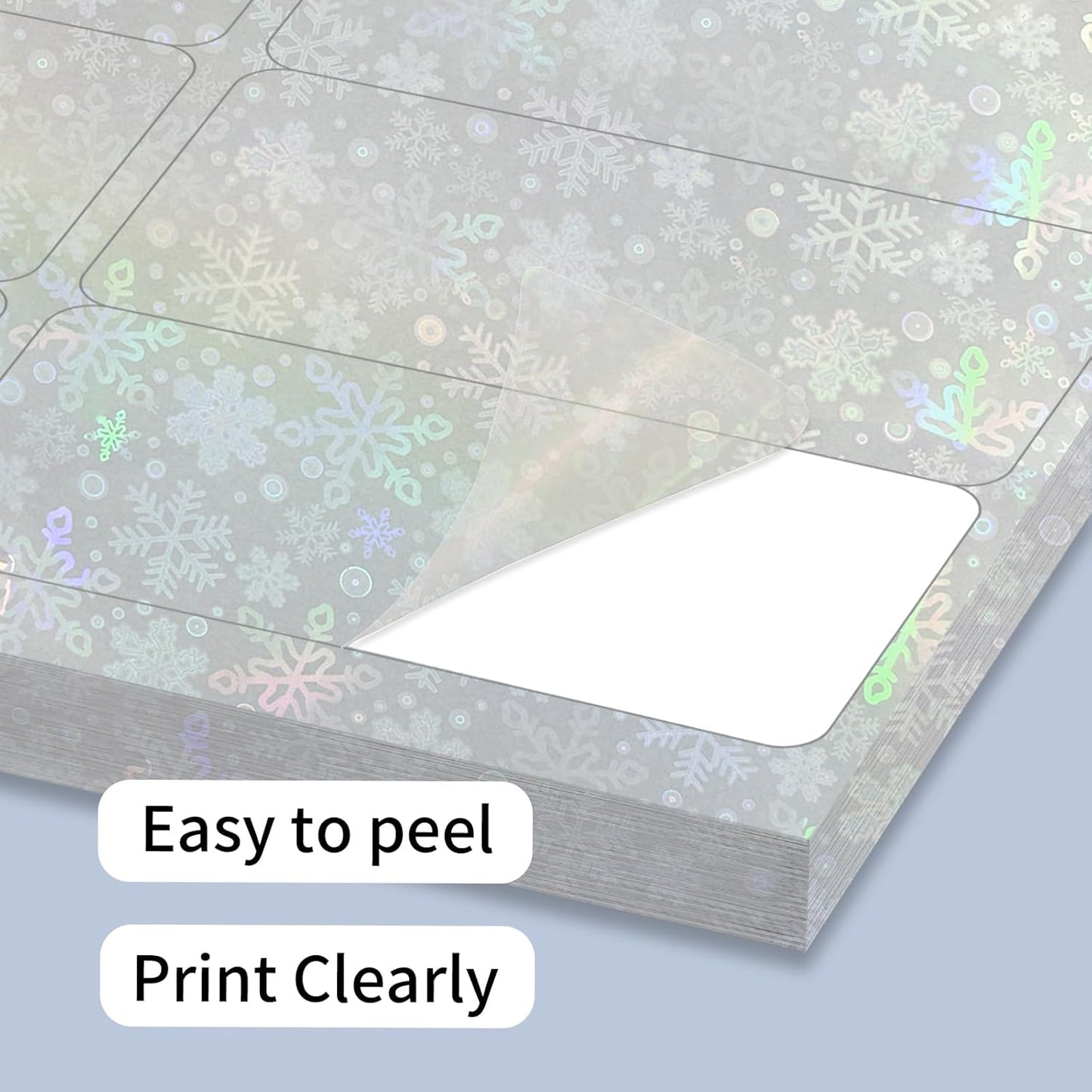 STARLIBOO Transparent Stickers Labels - 2" x 4" Clear Address Labels Mailing Stickers for Laser/Inkjet Printer 8.5"×11"- 20 Sheet (Clear Holographic Snowflake)