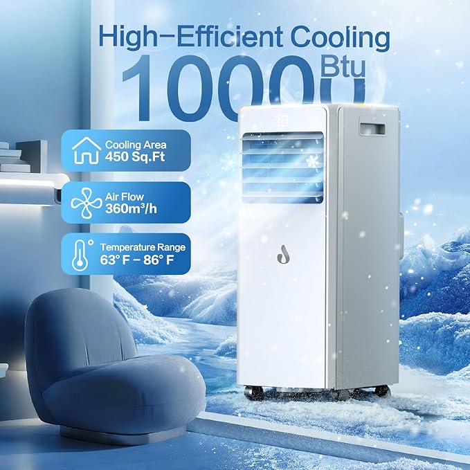 10,000 BTU Portable Air Conditioners for Rooms Up to 450 Sq.Ft,4-in-1 Cooling & Dehumidifier Air Conditioning Unit with Remote,Smart AC Unit with Installation Kit for Home/Office