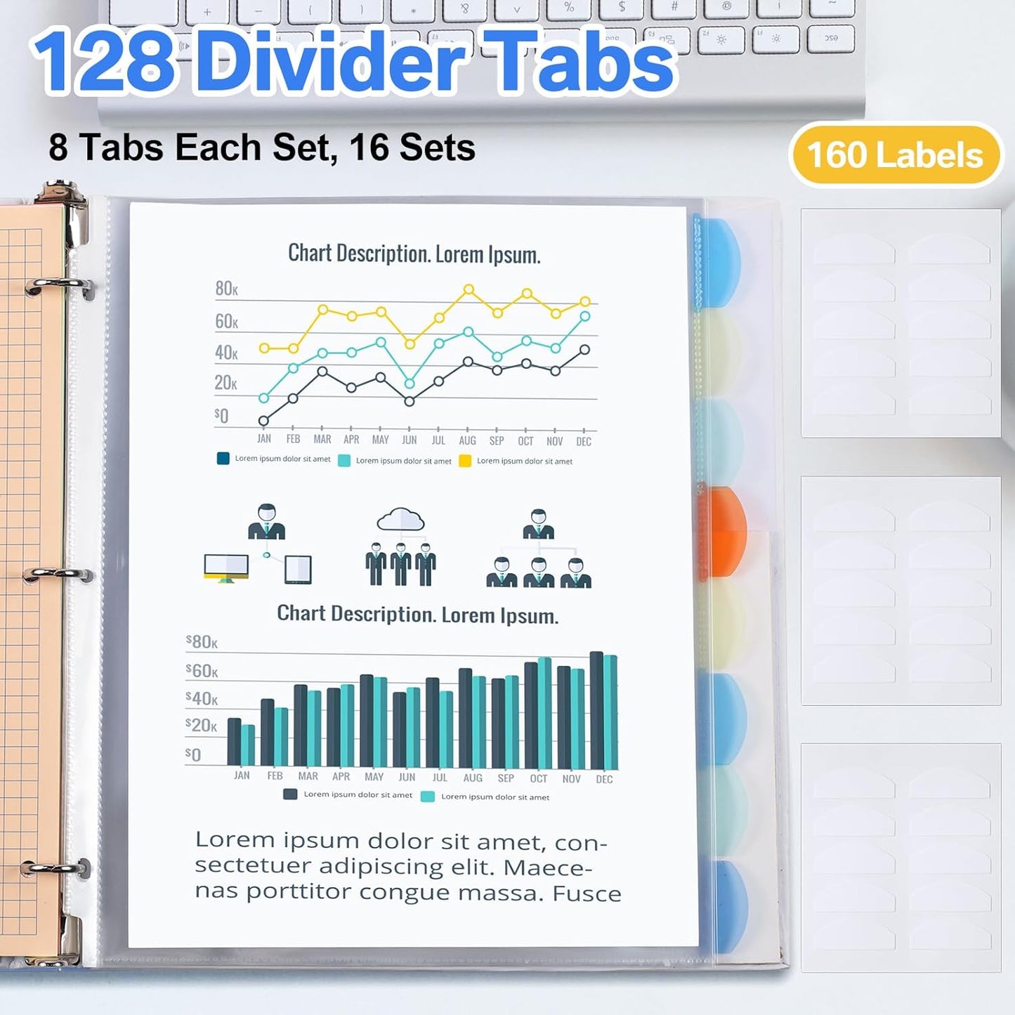 ReliThick 4 Set of 32 Pack Clear Binder Sheet Protectors with Tabs for 3 Ring Binder 8 Tab Binder Dividers with Pockets and Tabs Plastic Page Protector Insertable Index Divider, 8.5 x 11 Inch