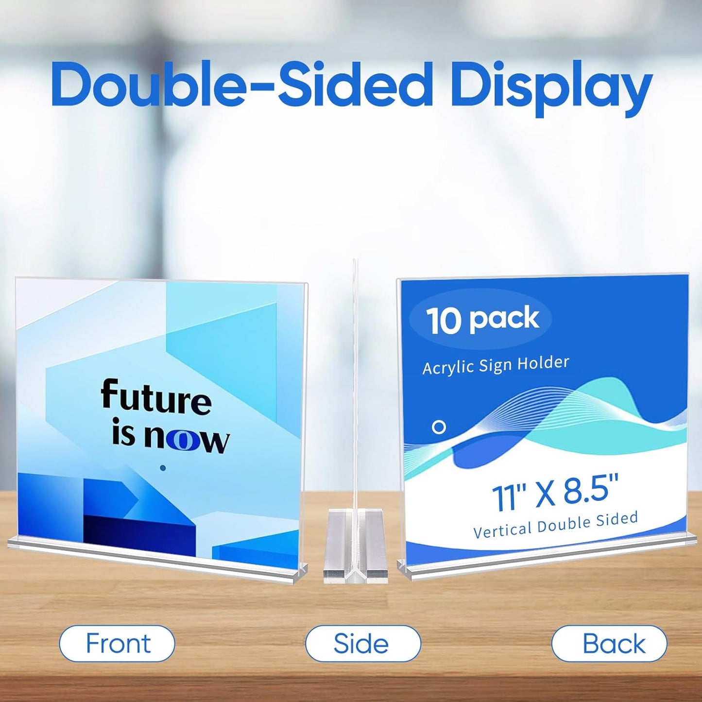 Acrylic Sign Holder 11 x 8.5, Horizontal 6 Pack Clear Double Side T Shape Acrylic Table Sign Stands for Displaying, Flyer Holder Paper Card Holder for Office Business Store Restaurants