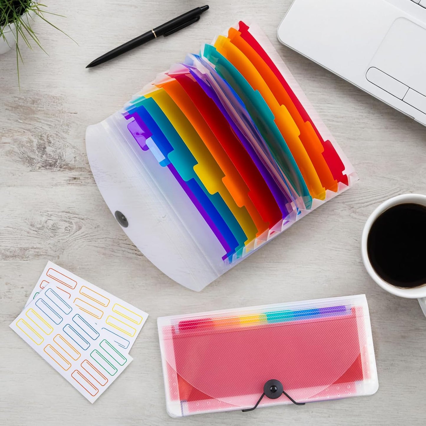 13 Pocket A6 Receipt Organizer, 2 Pack Small Accordion File Organizer, Coupon Organizer with Labels - Clear