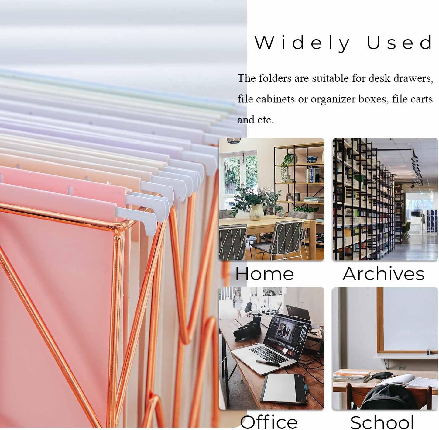 Y YOMA 24 Pack Colored Hanging File Folders Letter Size Decorative Hanging Folder Cute Pretty File Folder for Filing Cabinet Drawer Office Home with 1/5-Cut Adjustable Tabs, Soft Color