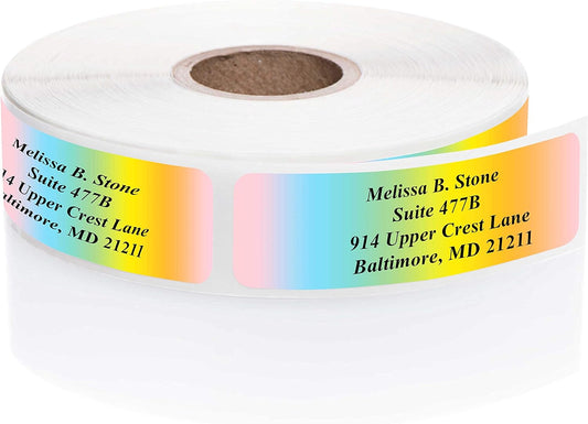 Cascading Rainbow Personalized Return Address Labels Without Dispenser - Roll of 250 Custom Stickers