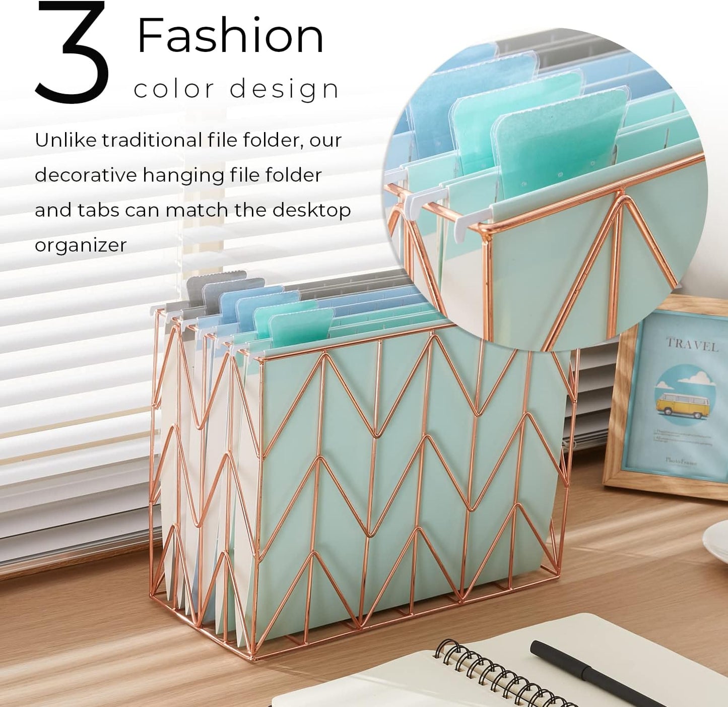 Y YOMA 6 Pack Colored Hanging File Folders Letter Size Decorative Hanging Folder Cute Pretty File Folder for Filing Cabinet Drawer Office Home with 1/5-Cut Adjustable Tabs, 3 Selected Fashion Color