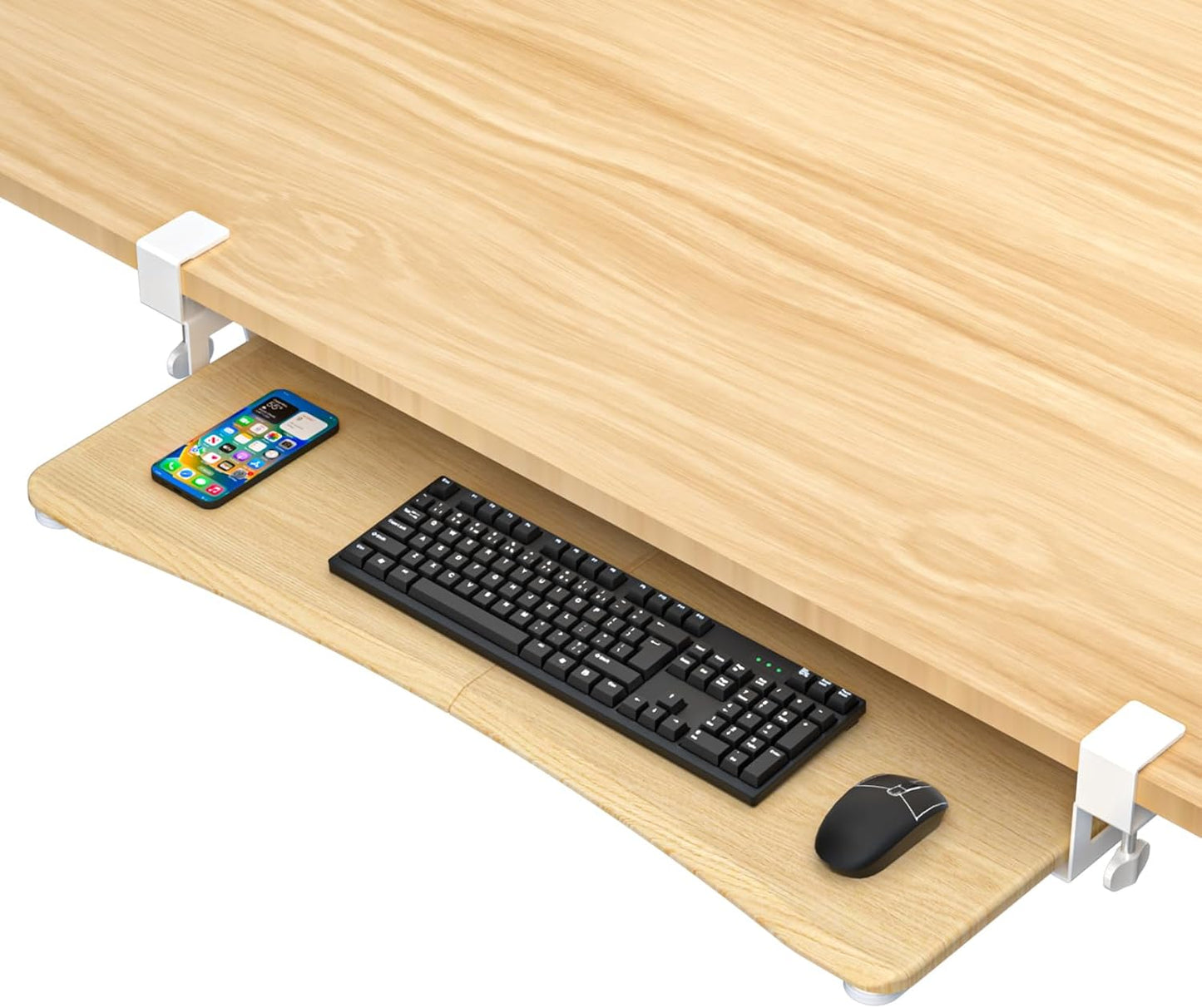 suptek Large Keyboard Tray Under Desk Pull Out with C Clamp Mount, Keyboard & Mouse Tray, 34 (38 Including Clamps) x 11.8 inch Slide-Out Platform Computer Drawer for Typing, Light Wood, DSF1LQM
