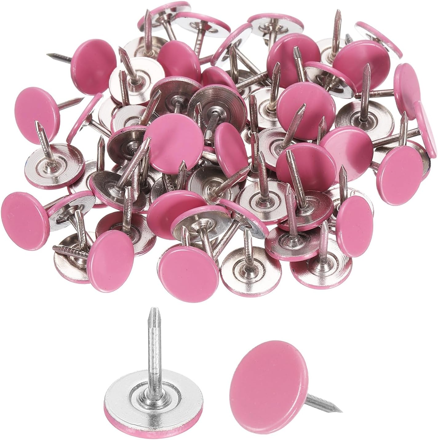 uxcell 150Pcs Upholstery Tacks, 11mmx13mm Flat Head Thumb Tack Decorative Furniture Nails Push Pins for Furniture Sofa Headboards, Pink