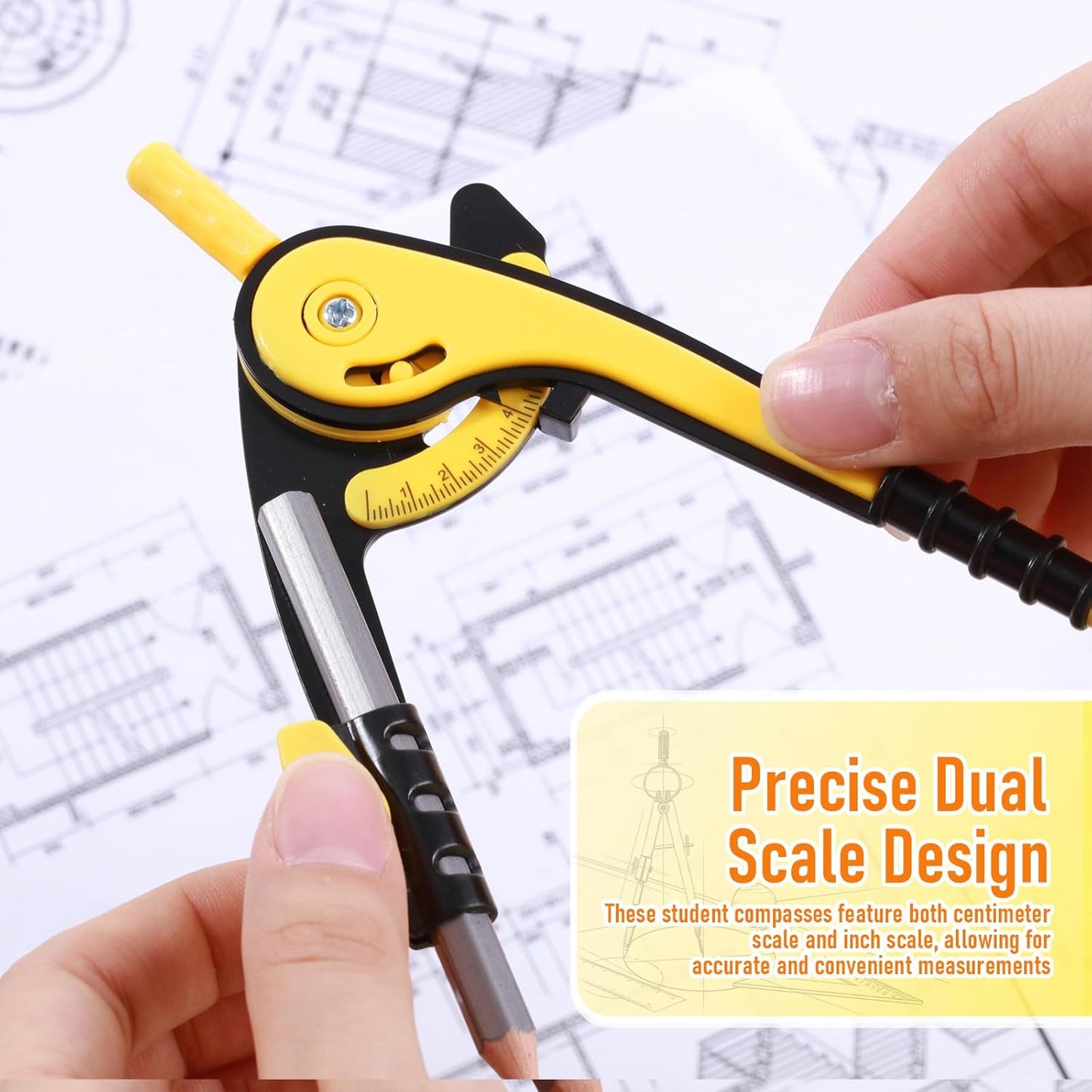 EBOOT Student Geometry Math Set, Drawing Compass and 6 Inch Clear Swing Arm Protractors 180 Degree Math Protractor (Yellow)